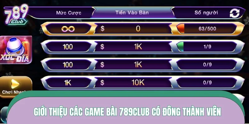 Giới thiệu các game bài 789CLUB có đông thành viên